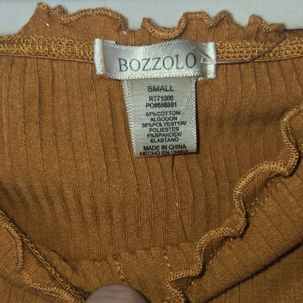 Bozzolo NWT Mustard Ruffle Trim Short Sleeve TOP Y2K RUSTIC BOHO KAWAII PREPPY - Picture 6 of 8